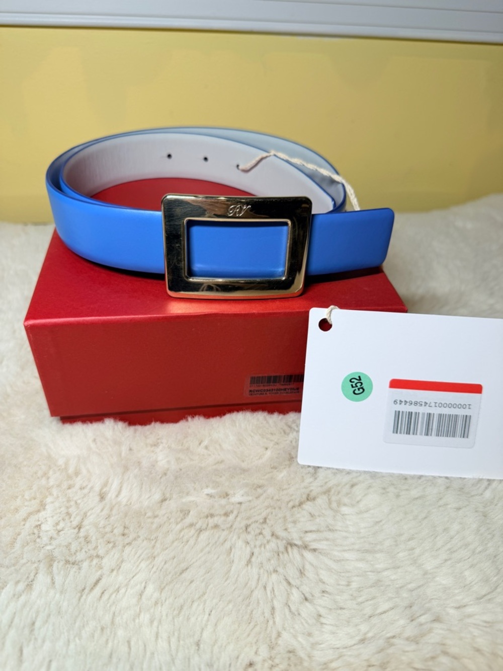 Roger Vivier Blue Leather Belt with Gold Buckle